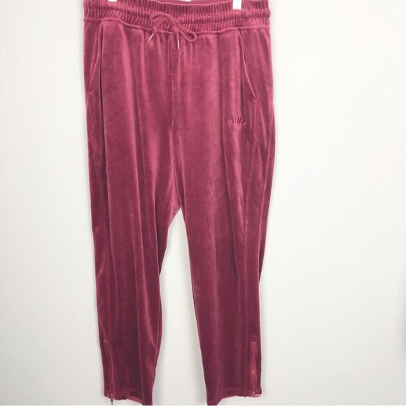 VICTORIA’S SECRET PINK | Burgundy Velour Zip Ankle Jogger Sweats Women’s Size L - Picture 1 of 8